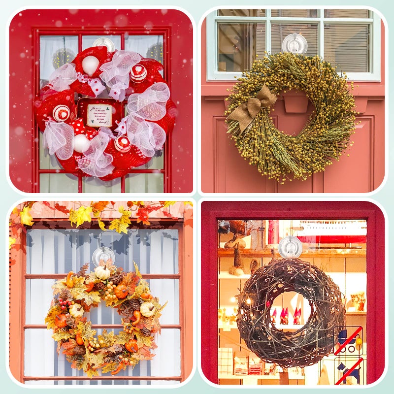VIS'V Wreath Hanger, Large Suction Cup Wreath Hooks with Wipes, Heavy Duty, 22 LB Capacity, Removable and Reusable, Clear, 4 Pcs - Image 5